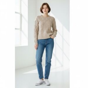 Ann Taylor Alpaca Wool Blend Cable Knit Fisherman Sweater Small Neutral